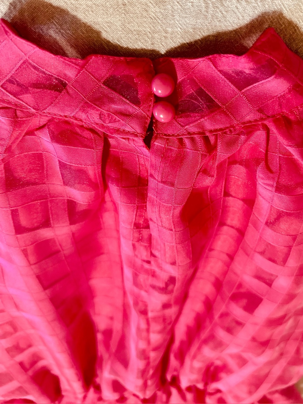 Windowpane Chiffon Halter Maxi Dress in Fuchsia Pink - Women’s L - Picture 9 of 16